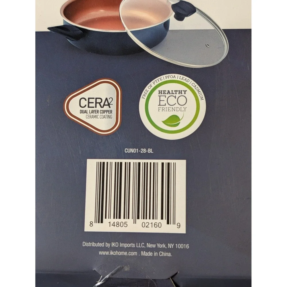 IKO Cook Copper Collection 3.5 Qt Saute Pan Ceramic Nonstick Blue CUN01-28-BL